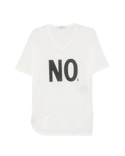 Fendi White V-Neck T-Shirt for men