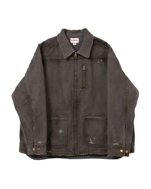 KAMIYA Gray Distressed Pocketed Denim Jacket for men