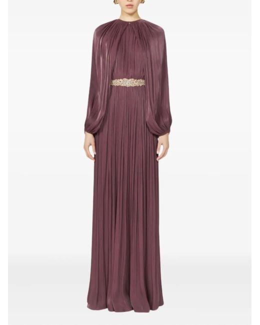 Costarellos Purple Pleated Embellished Dress