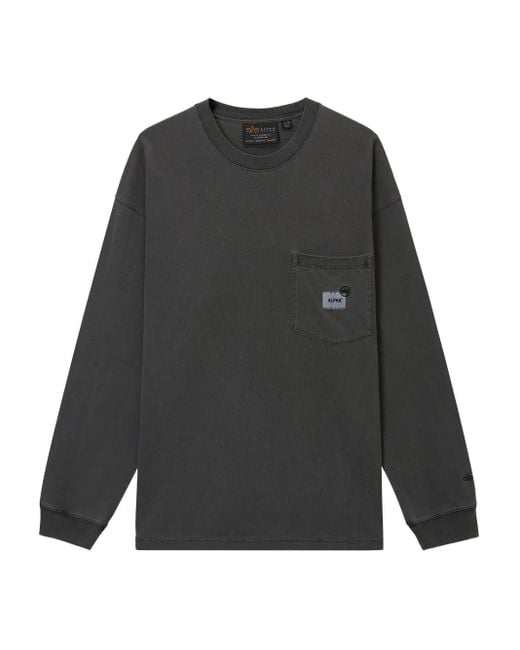 Alpha Industries Gray Pocket-Detail Long-Sleeve T-Shirt for men