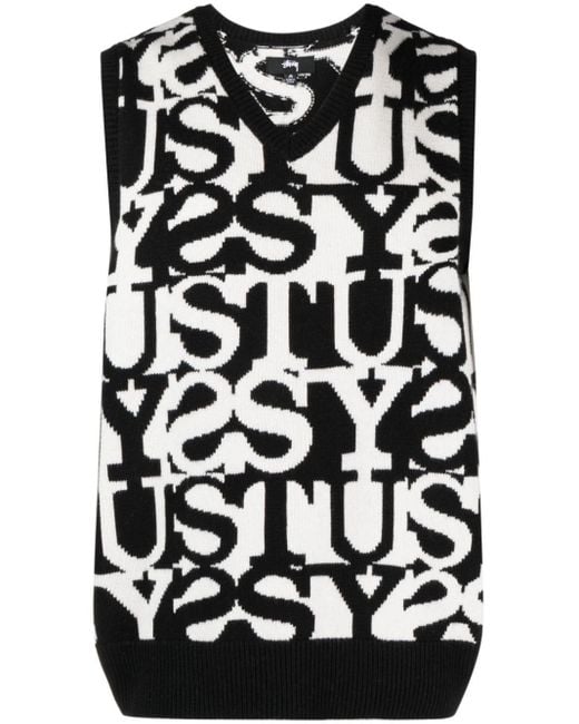 Stussy Black Pullunder mit Intarsienmuster