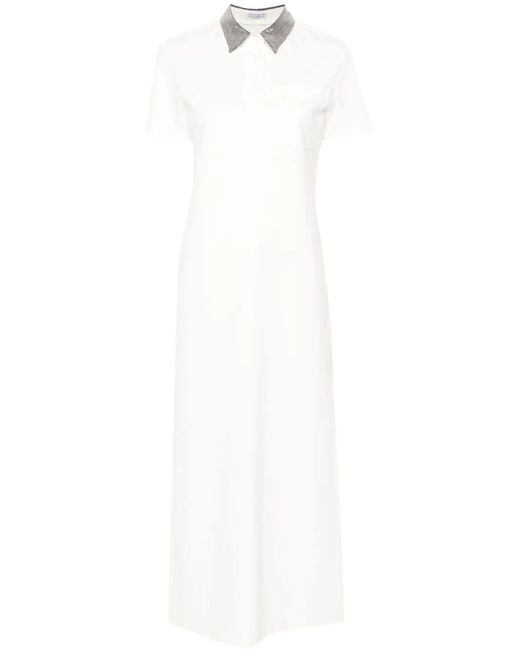 Brunello Cucinelli White Monili-Embellished Polo Dress