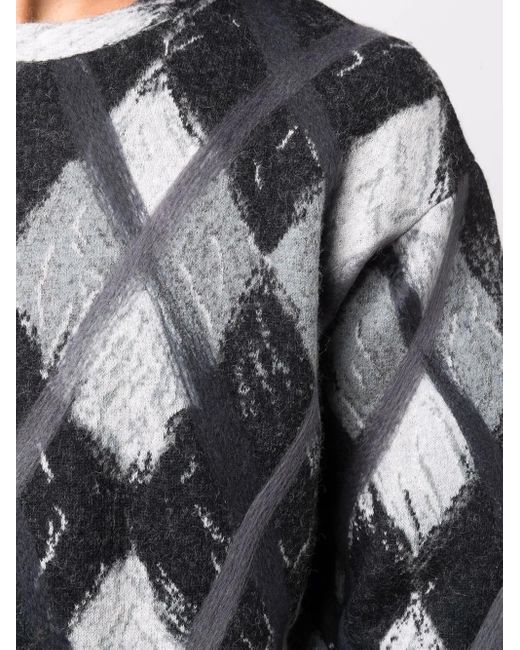 Moschino Gray Argyle-pattern Wool-blend Jumper for men