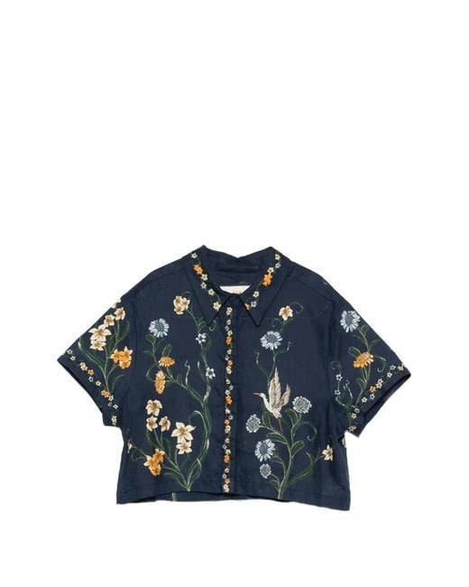 Agua Bendita Blue Virtuosa Floral Cropped Shirt