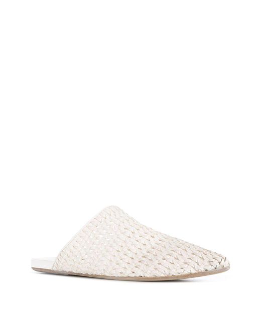 white woven mules