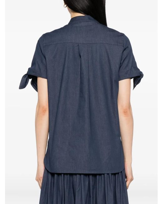Carolina Herrera Blue Tie-Sleeve Shirt