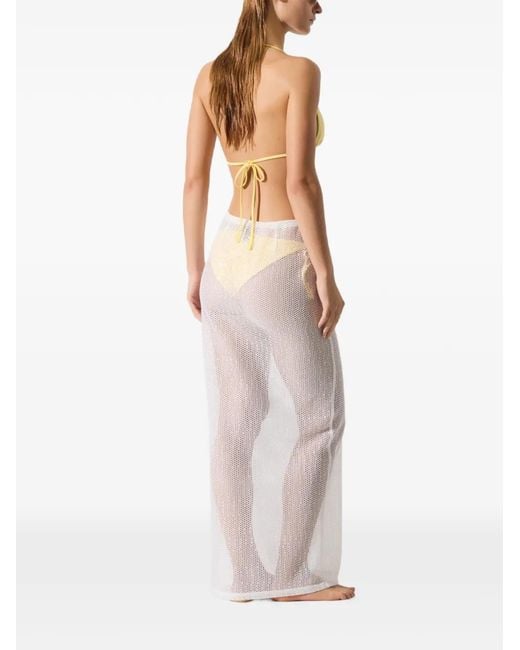 Karl Lagerfeld White Sheer Mesh Maxi Skirt With Subtle Side Slit
