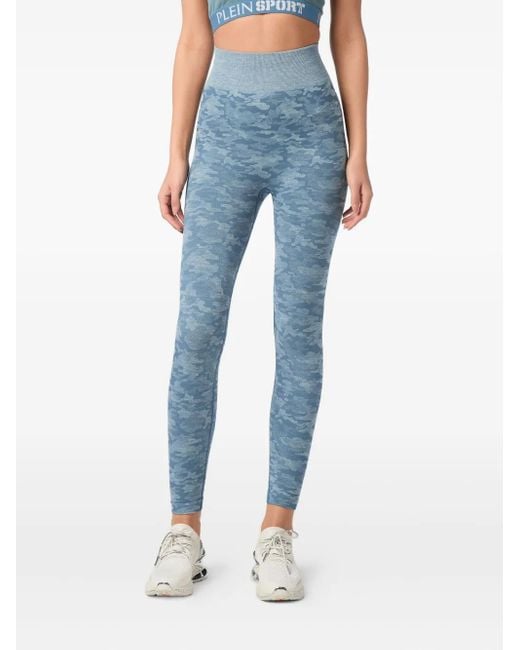 Philipp Plein Blue Camouflage-Print Performance Leggings