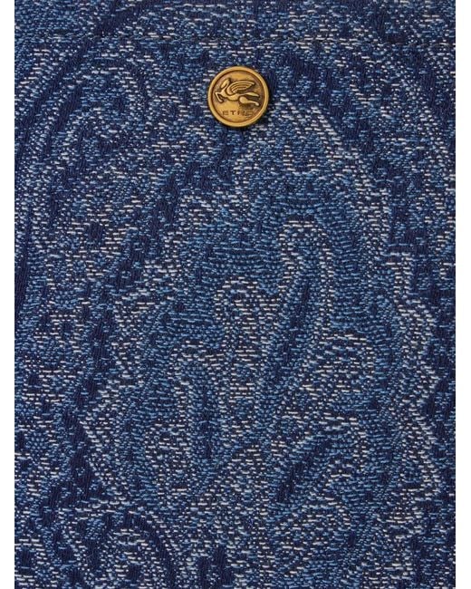 Etro Blue Pochette Moyenne En Denim Jacquard À Motif Paisley