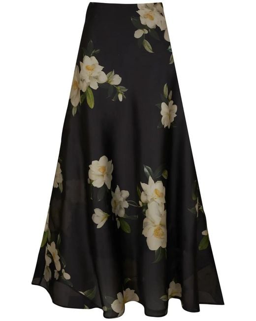 Zimmermann Black Harmony Floral-Print Silk-Organza Maxi Skirt