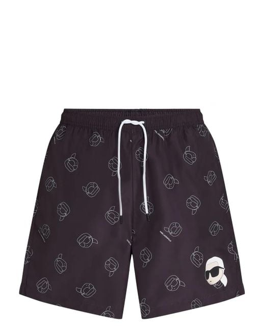 Karl Lagerfeld Blue Ikon All-Over-Print Swim Shorts for men