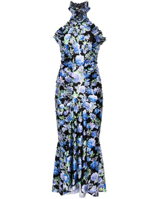 Philosophy Di Lorenzo Serafini Blue Floral-print Halterneck Maxi Dress