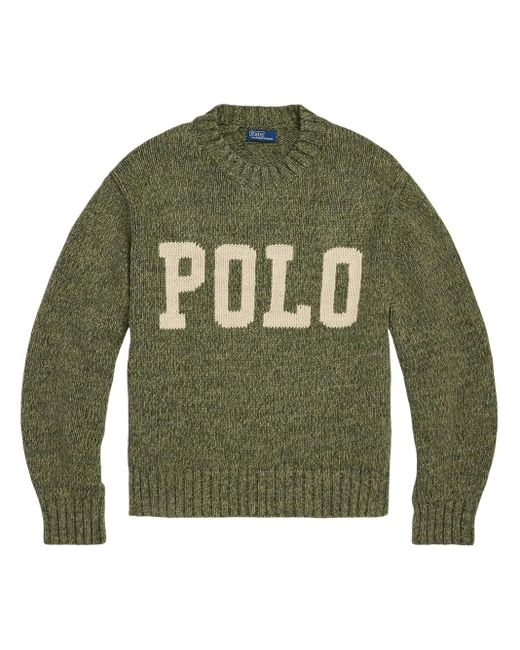 Polo Ralph Lauren Green Logo Intarsia-Knit Jumper