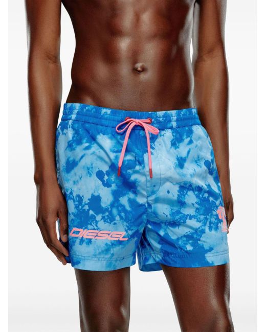 DIESEL Blue Bmbx-ken-37-zip Printed Swim Shorts for men