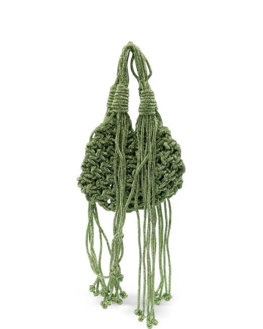 HIBOURAMA Green Mini Vannique Fringed-Detail Tote Bag