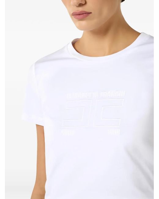 Elisabetta Franchi White Jersey T-Shirt With Embroidered Logo