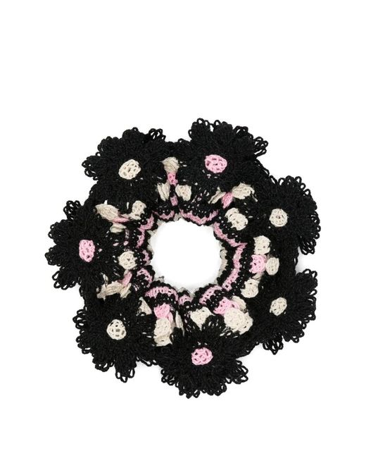 Fendi Black Crochet Floral-Patch Scrunchie