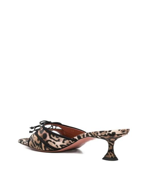 AMINA MUADDI White Eleonora Leopard-Print Tie-Detail Mules