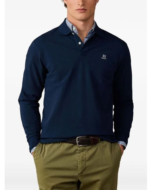 Hackett Blue Heritage Long-Sleeve Polo Shirt for men