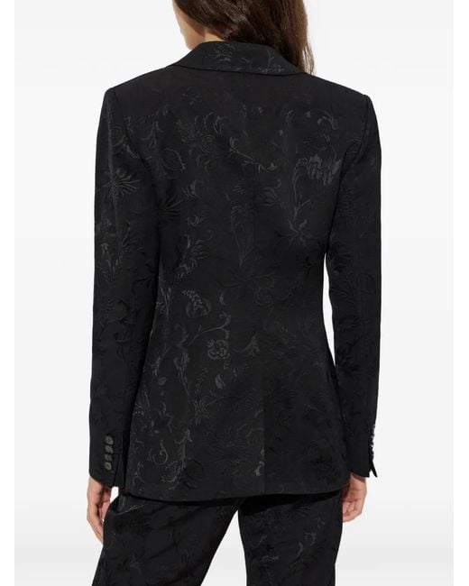 Etro Black Floral-Jacquard Single-Vent Blazer