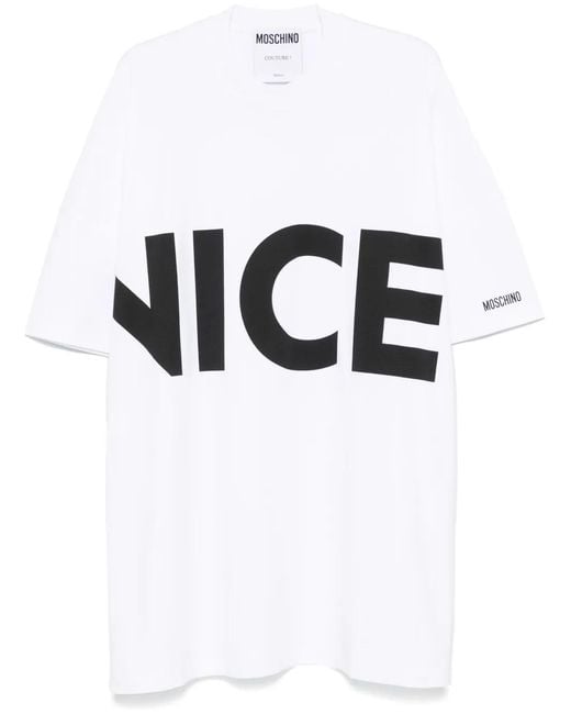 Moschino White Text-Print Mini Dress