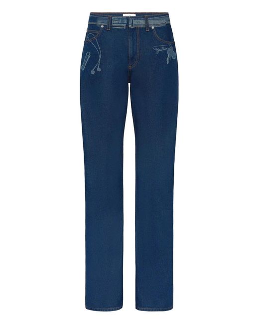 Jean Paul Gaultier Blue Denim Jeans With Various Trompe L'Il Details Printed On The Front And Back Pockets