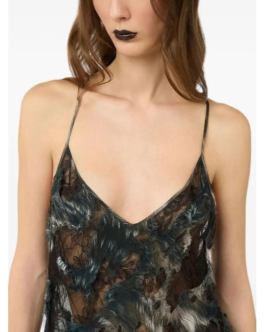 Roberto Cavalli White Maxi Feather-Effect Lace Dress