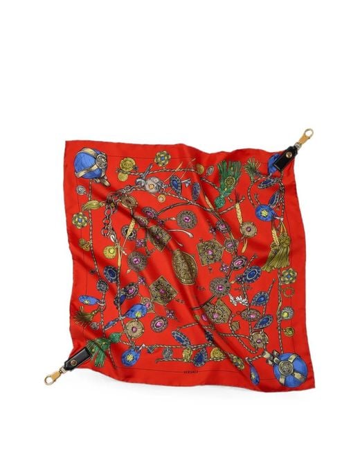 Versace Red Broken Jewels-Print Silk Scarf Charm