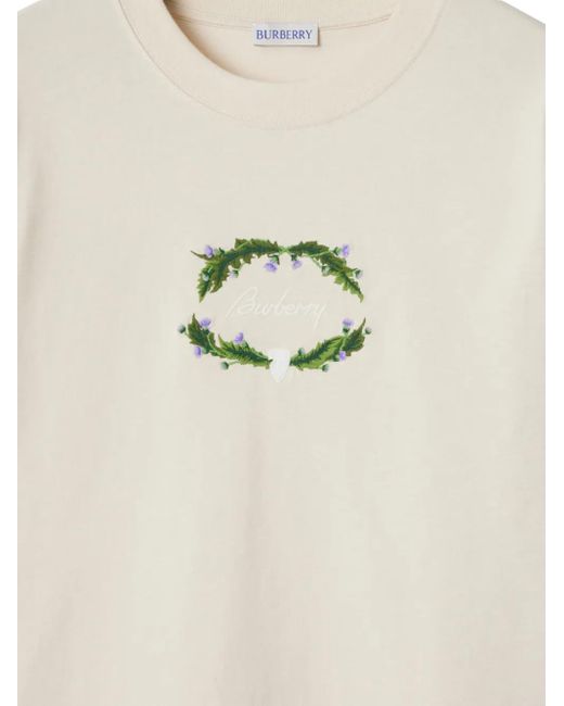 Burberry Natural T-Shirt Mit Logo-Stickerei