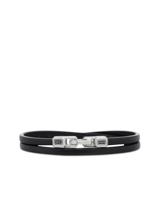 David Yurman Black Sterling Streamline Double Wrap Leather Bracelet (4Mm) for men