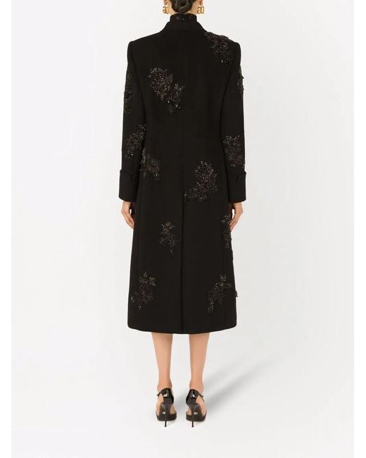 Dolce & Gabbana Black Embroidered Double-Breasted Coat