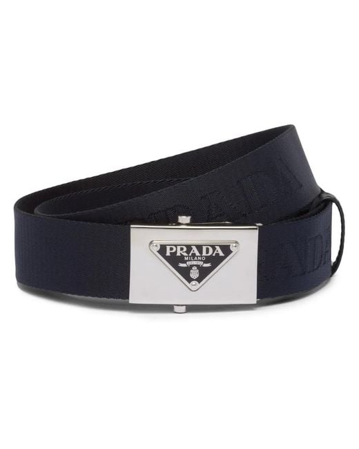 Prada Blue Triangle-Logo Woven Belt for men