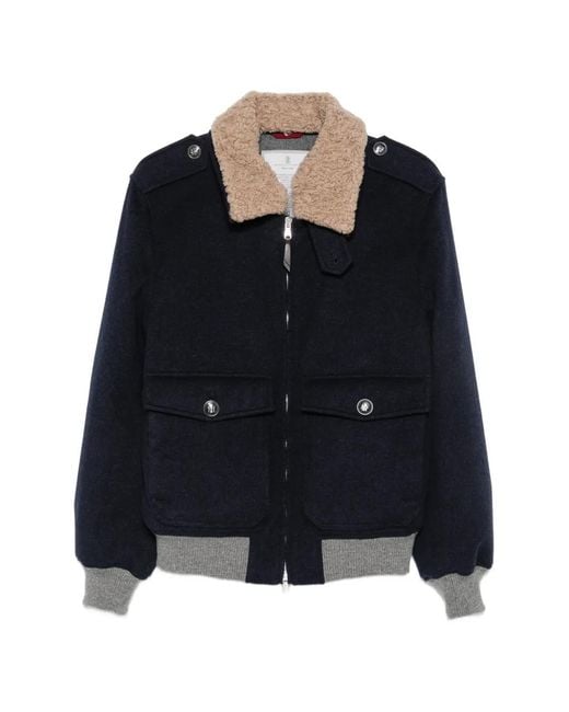 Brunello Cucinelli Black Veste Bomber À Col En Peau Lainée for men