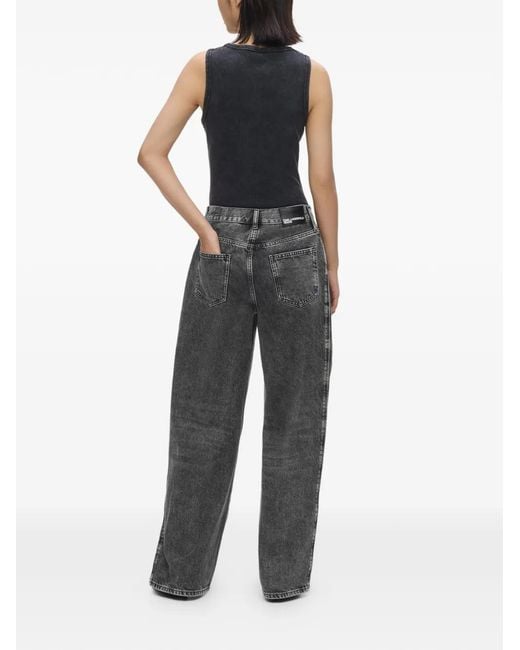 Karl Lagerfeld Gray Acid-Wash Wide-Leg Jeans