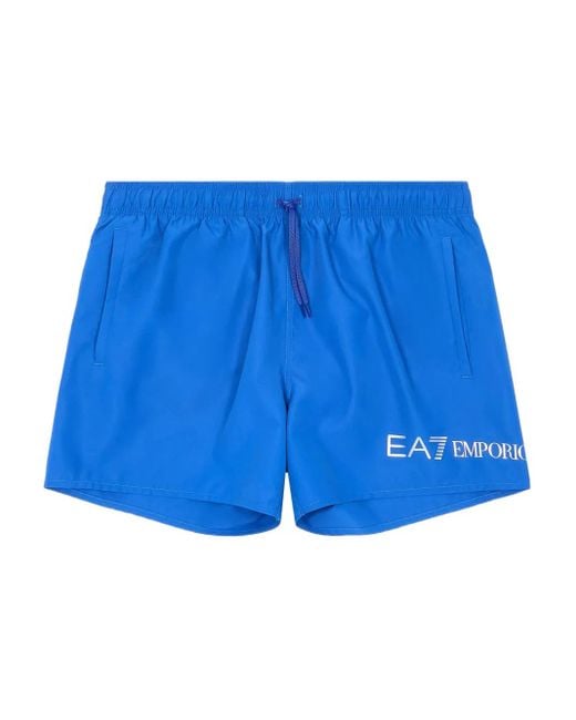 EA7 Blue Logo-Print Swim Shorts for men