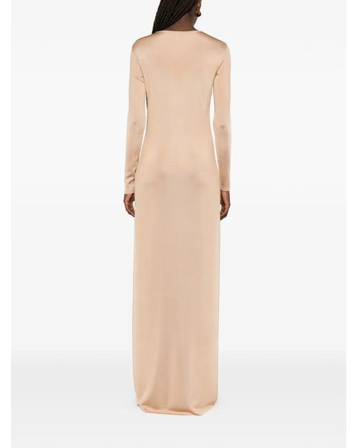 Tom Ford White Long-Sleeve Side-Slit Gown