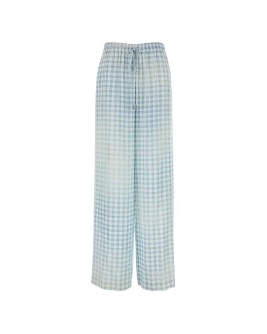 Ermanno Scervino Blue Drawstring Check-Pattern Trousers