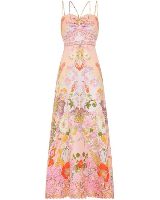 Camilla Pink Floral-print Ruched-detail Maxi Dress