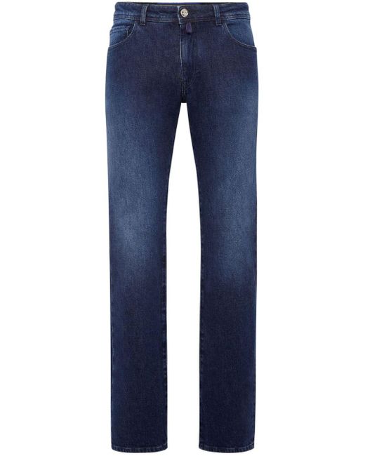 Jeans dritti con applicazione di Billionaire in Blue da Uomo
