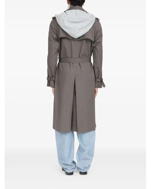 MM6 by Maison Margiela Gray Double-Breasted Hooded Trench Coat for men