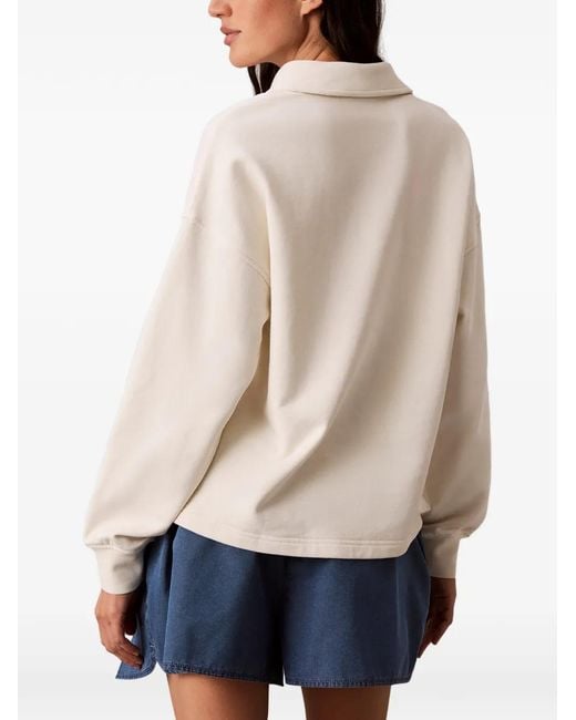 Calvin Klein White Logo-Patch Long-Sleeved Polo Shirt