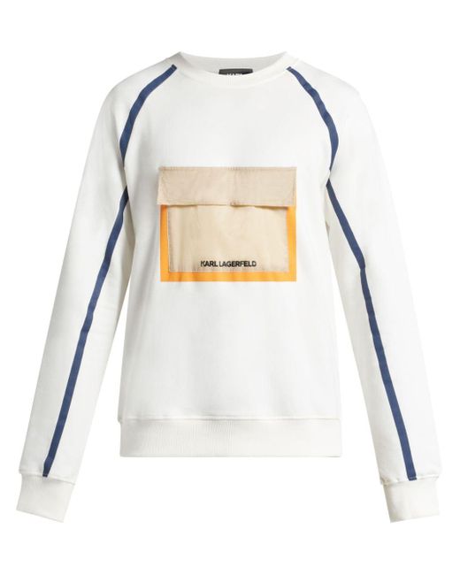 Karl Lagerfeld White Front Flap Pocket Sweatshirt for men