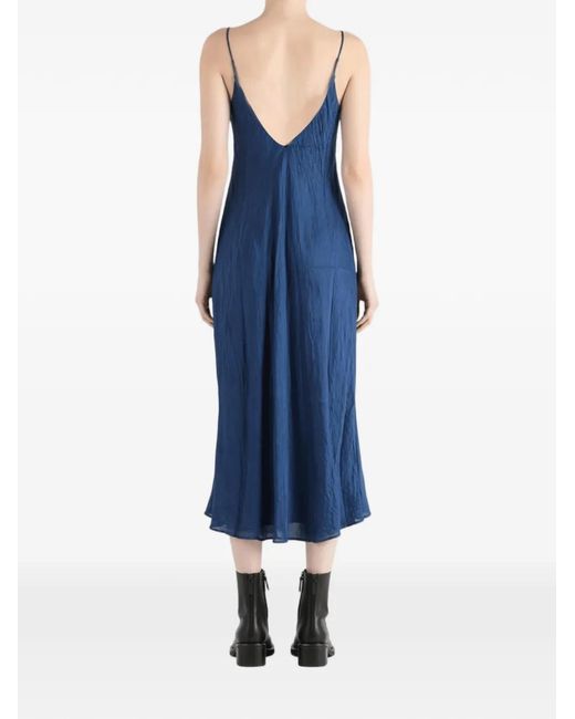 Marc Le Bihan Blue Crinkled Silk Midi Dress