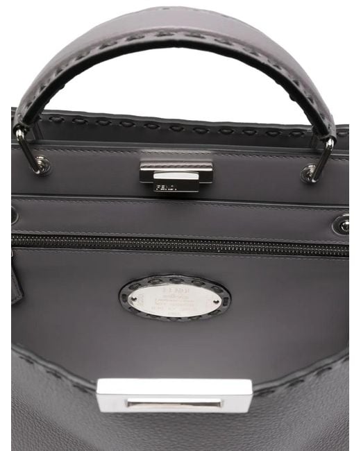 Fendi Gray Peekaboo Whipstitch Leather Tote Bag for men