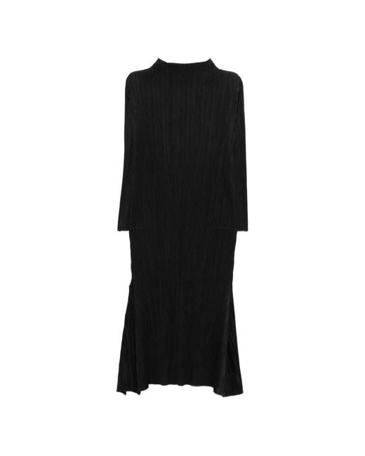 Pleats Please Issey Miyake Black Ole! High-Neck A-Line Midi Dress
