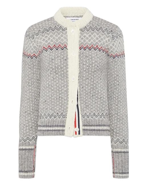 Thom Browne Gray Fair Isle-Knit Cardigan