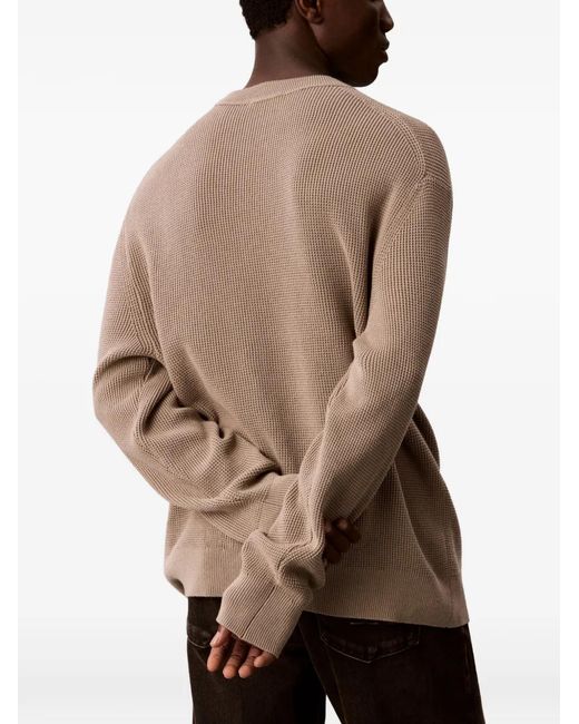 Calvin Klein Natural Waffle-Knit Logo-Patch Sweater for men