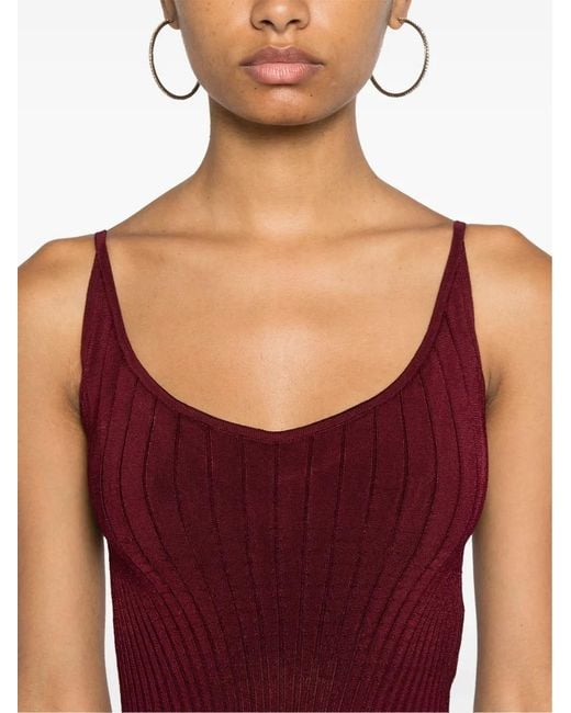Mugler Red Sleeveless Knitted Midi Dress