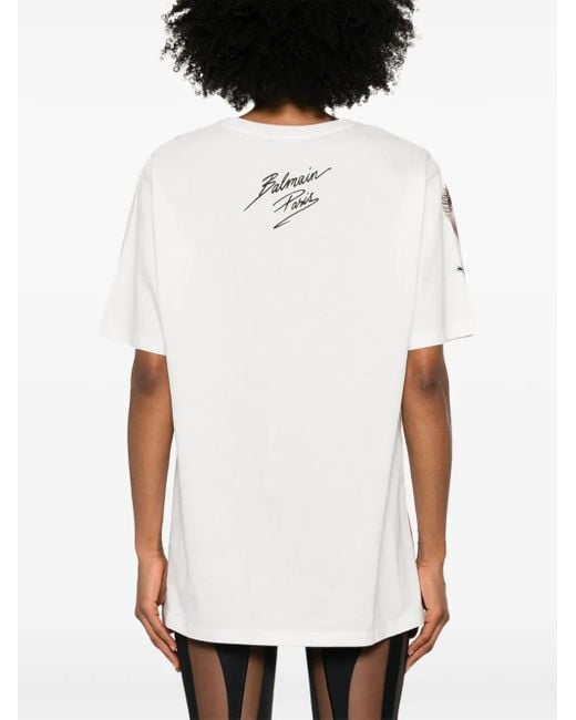 Balmain White Face-Print T-Shirt