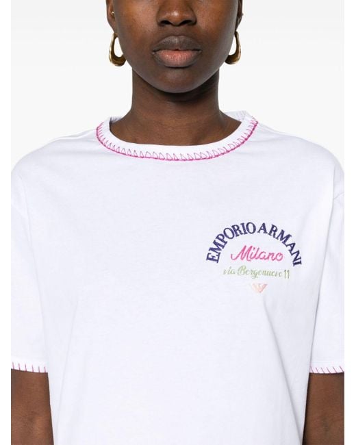 Emporio Armani White T-Shirt mit Logo-Stickerei